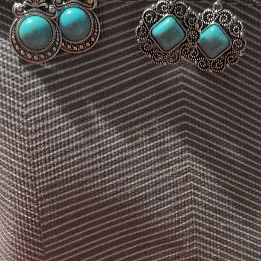 2 Pair Of Turquoise and Silver Earrings Set New